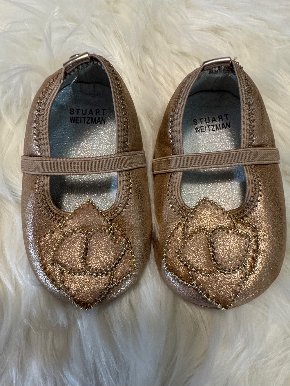 Stuart Weitzman Girls' Rose Gold Glitter Mary Jane Flats